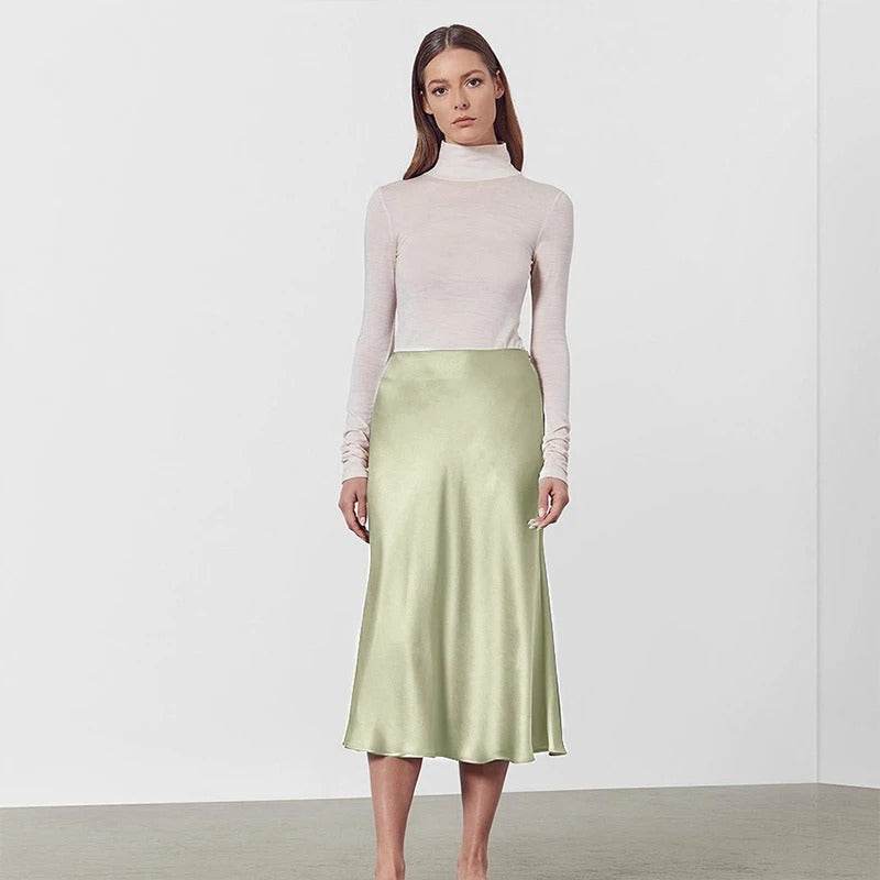 A-Line Midi Silk Skirt - 100% Pure Mulberry Silk 22 Momme - The Silk Hive