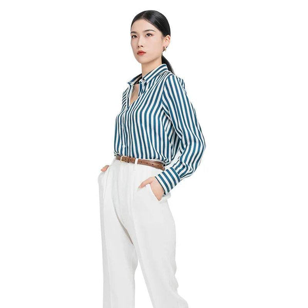 Striped Silk Shirt - 100% Pure Mulberry Silk 16 Momme - The Silk Hive