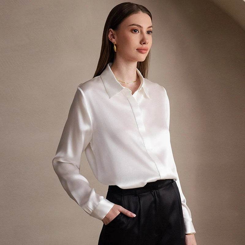 Elegant Silk Long Sleeve Shirt - 100% Pure Mulberry Silk 19 Momme - The Silk Hive
