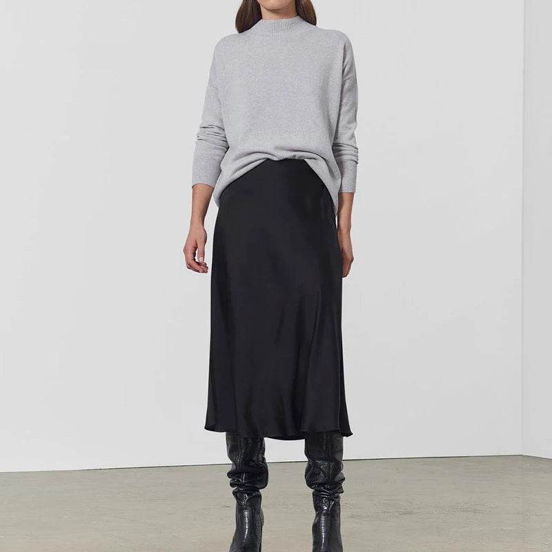 A-Line Midi Silk Skirt - 100% Pure Mulberry Silk 22 Momme - The Silk Hive