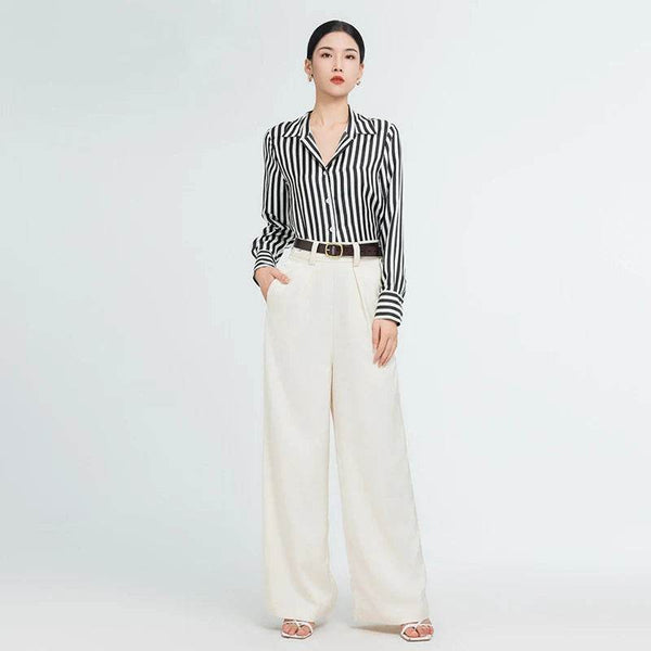 Striped Silk Shirt - 100% Pure Mulberry Silk 16 Momme