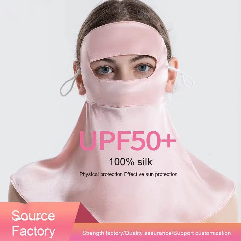 SilkGuard Full Face & Neck Sunscreen Mask - UPF50+ UV Protection - 100% Pure Mulberry Silk 22 Momme - The Silk Hive