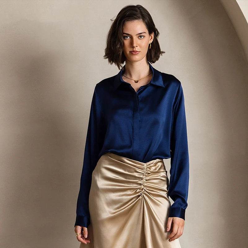 Elegant Silk Long Sleeve Shirt - 100% Pure Mulberry Silk 19 Momme - The Silk Hive