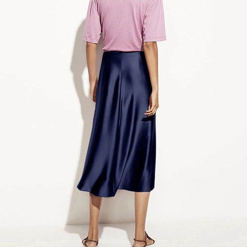 A-Line Midi Silk Skirt - 100% Pure Mulberry Silk 22 Momme - The Silk Hive