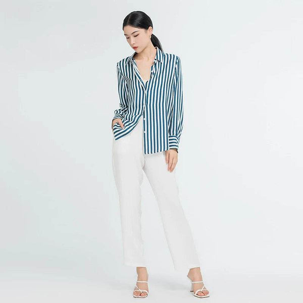 Striped Silk Shirt - 100% Pure Mulberry Silk 16 Momme