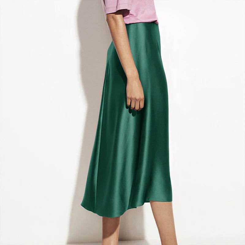 A-Line Midi Silk Skirt - 100% Pure Mulberry Silk 22 Momme - The Silk Hive
