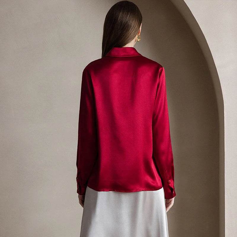 Elegant Silk Long Sleeve Shirt - 100% Pure Mulberry Silk 19 Momme - The Silk Hive