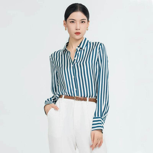Striped Silk Shirt - 100% Pure Mulberry Silk 16 Momme - The Silk Hive