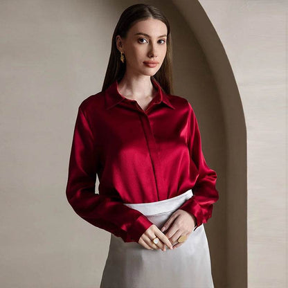Elegant Silk Long Sleeve Shirt - 100% Pure Mulberry Silk 19 Momme - The Silk Hive