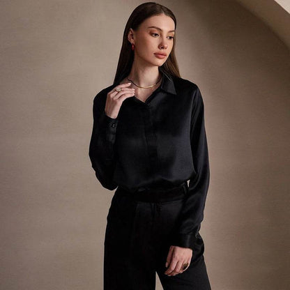 Elegant Silk Long Sleeve Shirt - 100% Pure Mulberry Silk 19 Momme - The Silk Hive