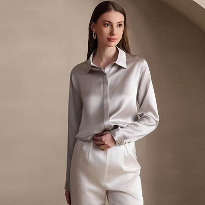 Elegant Silk Long Sleeve Shirt - 100% Pure Mulberry Silk 19 Momme - The Silk Hive