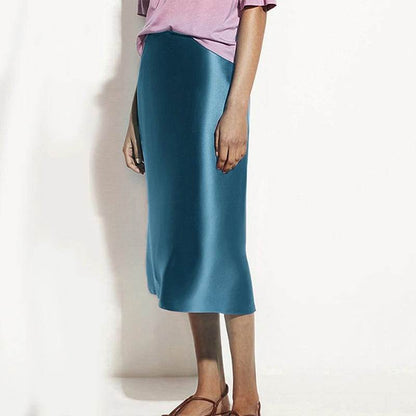 A-Line Midi Silk Skirt - 100% Pure Mulberry Silk 22 Momme - The Silk Hive
