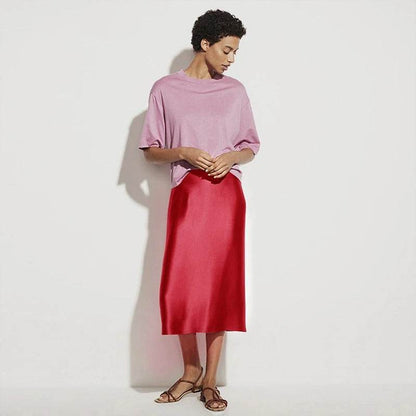 A-Line Midi Silk Skirt - 100% Pure Mulberry Silk 22 Momme - The Silk Hive