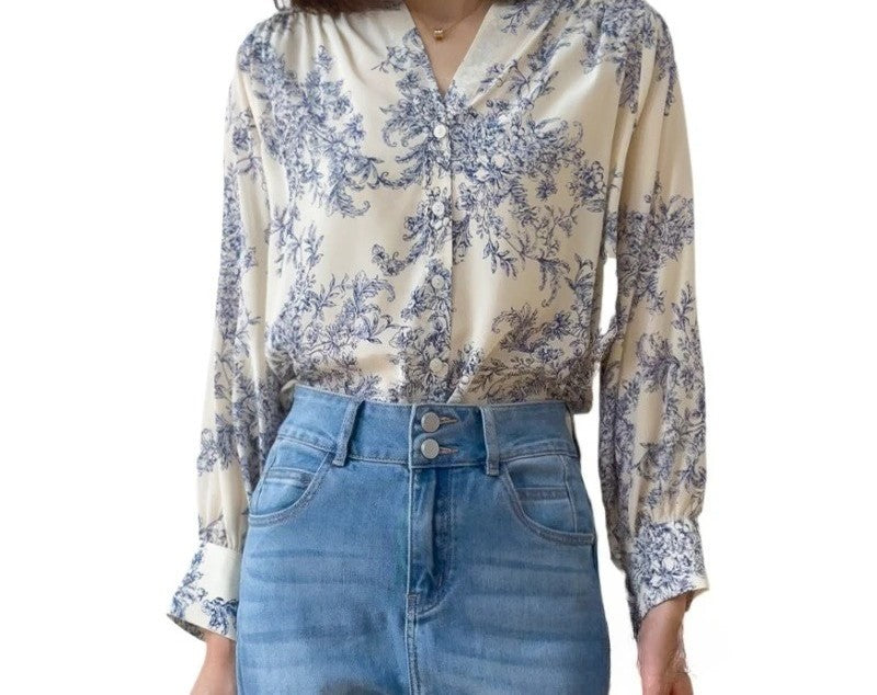 Elegant Silk Long Sleeve Top - 100% Pure Mulberry Silk 19 Momme