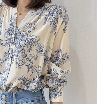 Elegant Silk Long Sleeve Top - 100% Pure Mulberry Silk 19 Momme