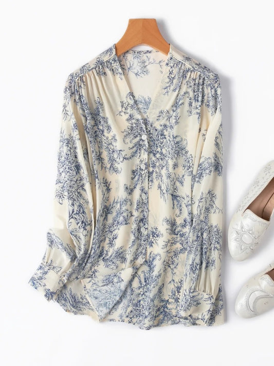 Elegant Silk Long Sleeve Top - 100% Pure Mulberry Silk 19 Momme