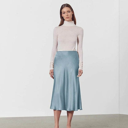 A-Line Midi Silk Skirt - 100% Pure Mulberry Silk 22 Momme - The Silk Hive